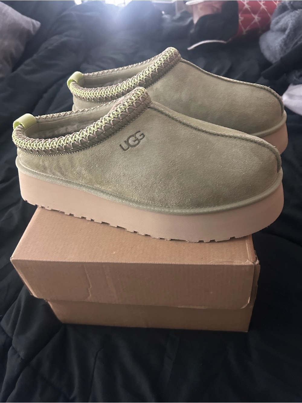 UGG Olive Green Suede Slip-On Platform Clog